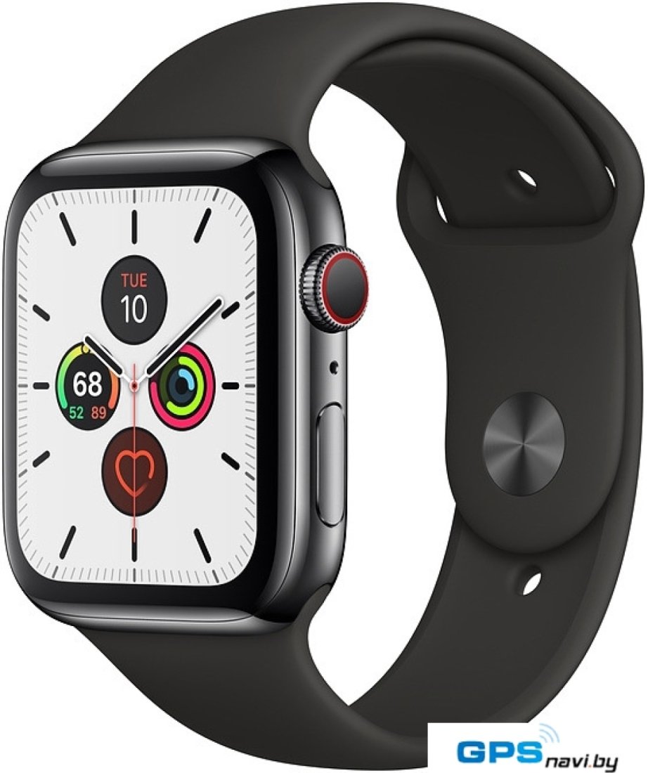 Умные часы Apple Watch Series 5 LTE 44 мм (сталь черный космос/черный спортивный)