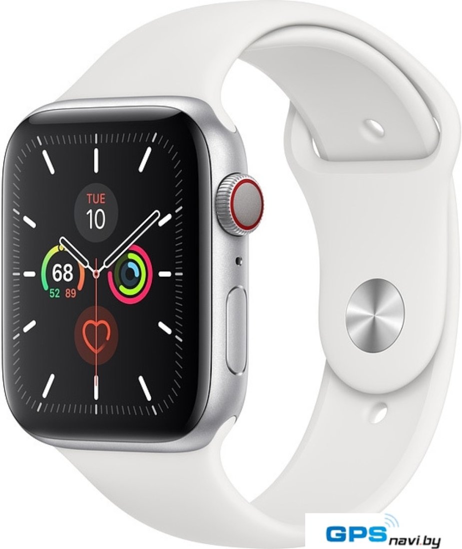 Умные часы Apple Watch Series 5 LTE 44 мм (серебристый алюминий/белый спортивный)