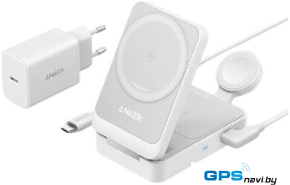 Беспроводное зарядное Anker MagGo Wireless Charging Station Foldable 3-in-1 B2557 25W (белый)