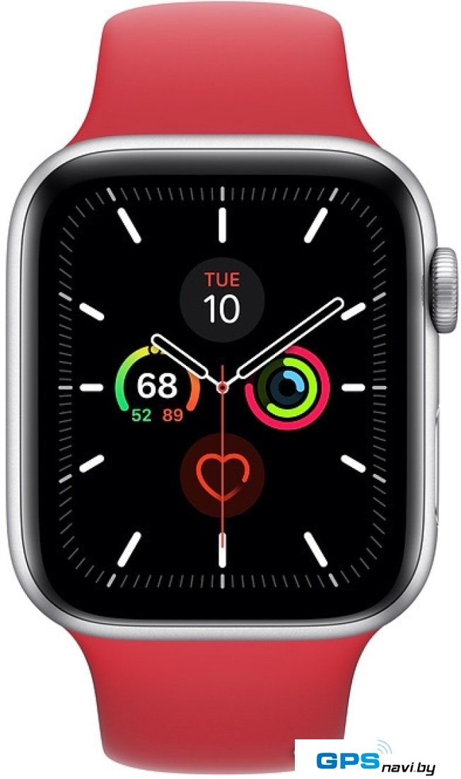 Умные часы Apple Watch Series 5 44 мм (серебристый алюминий/красный спортивный)