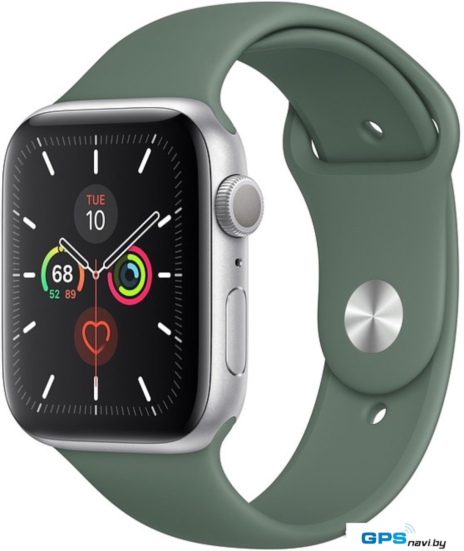 Умные часы Apple Watch Series 5 44 мм (серебристый алюминий/зеленый спортивный)