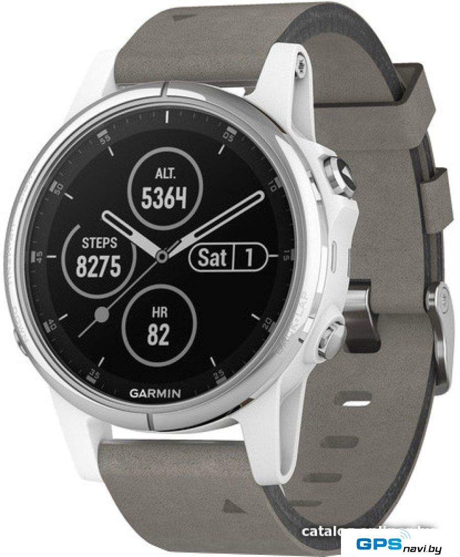 Умные часы Garmin Fenix 5S Plus Sapphire (белый/серый замшевый)