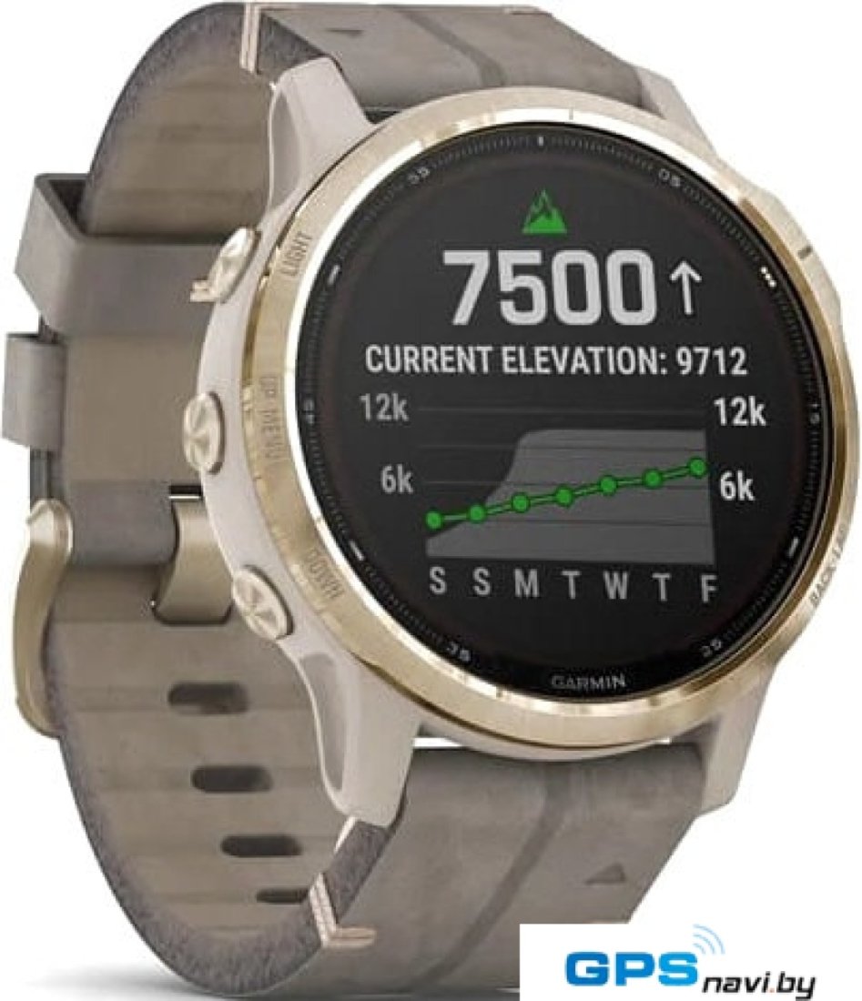 Умные часы Garmin Fenix 6S Pro Solar 42 мм (светло-золотистый, замша)