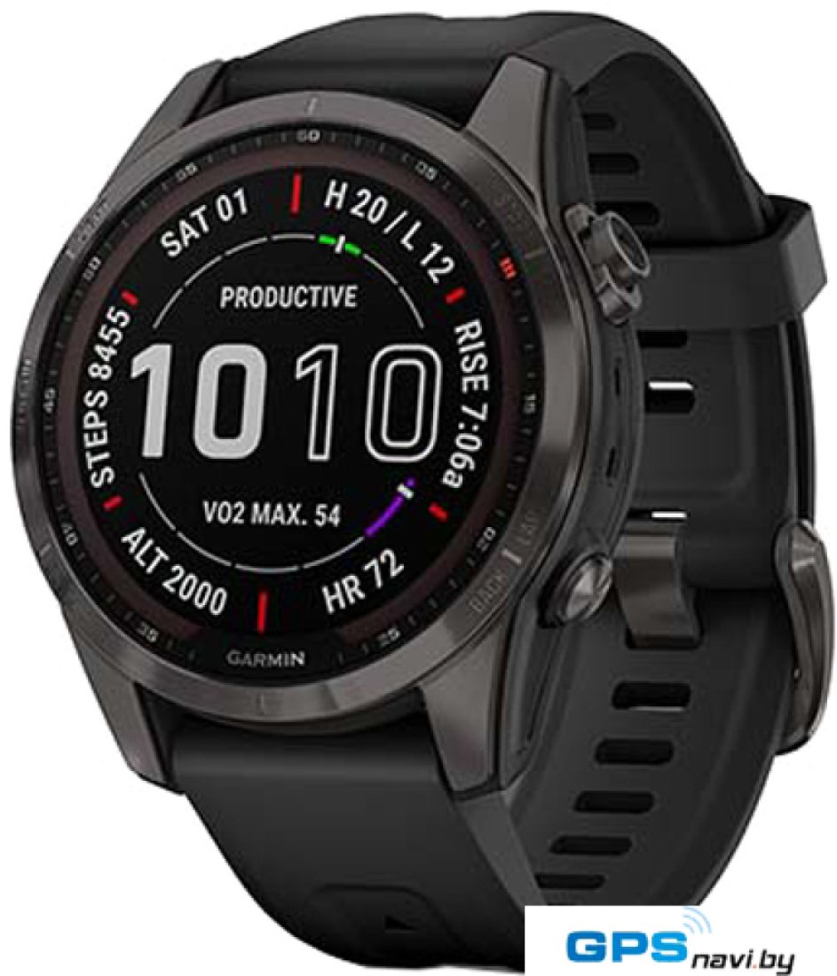 Умные часы Garmin Fenix 7S Sapphire Solar 42 мм (серый карбон/черный)