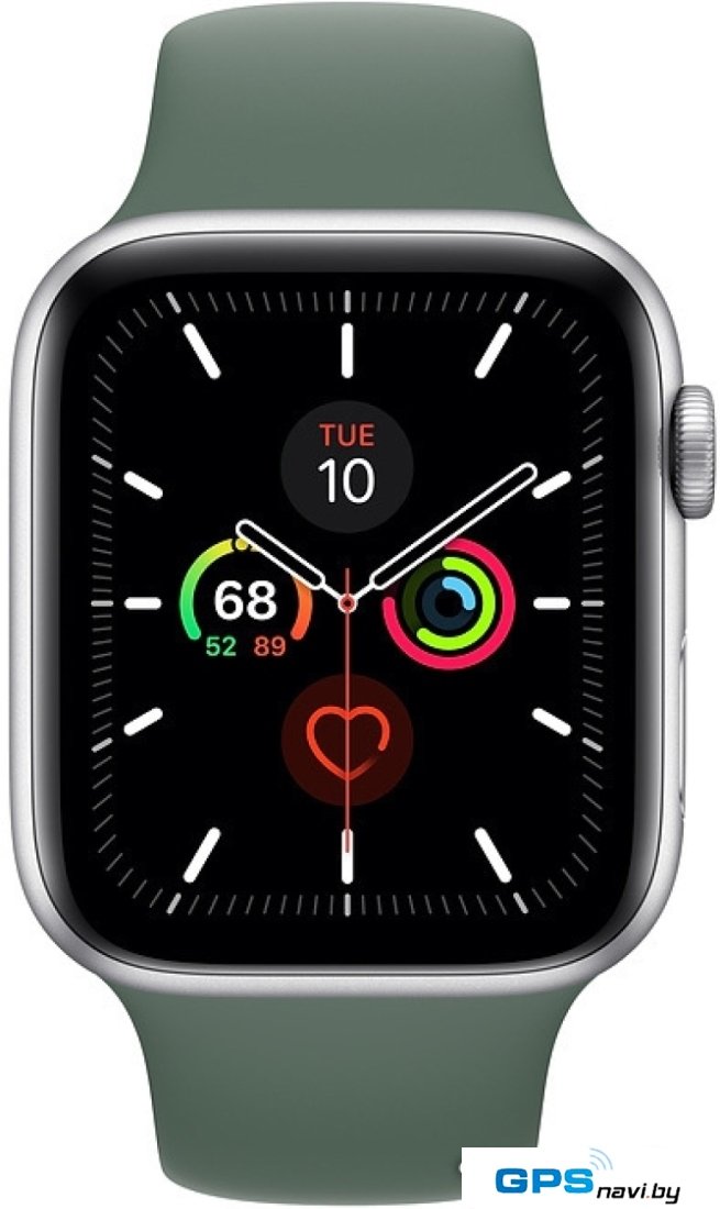 Умные часы Apple Watch Series 5 44 мм (серебристый алюминий/зеленый спортивный)