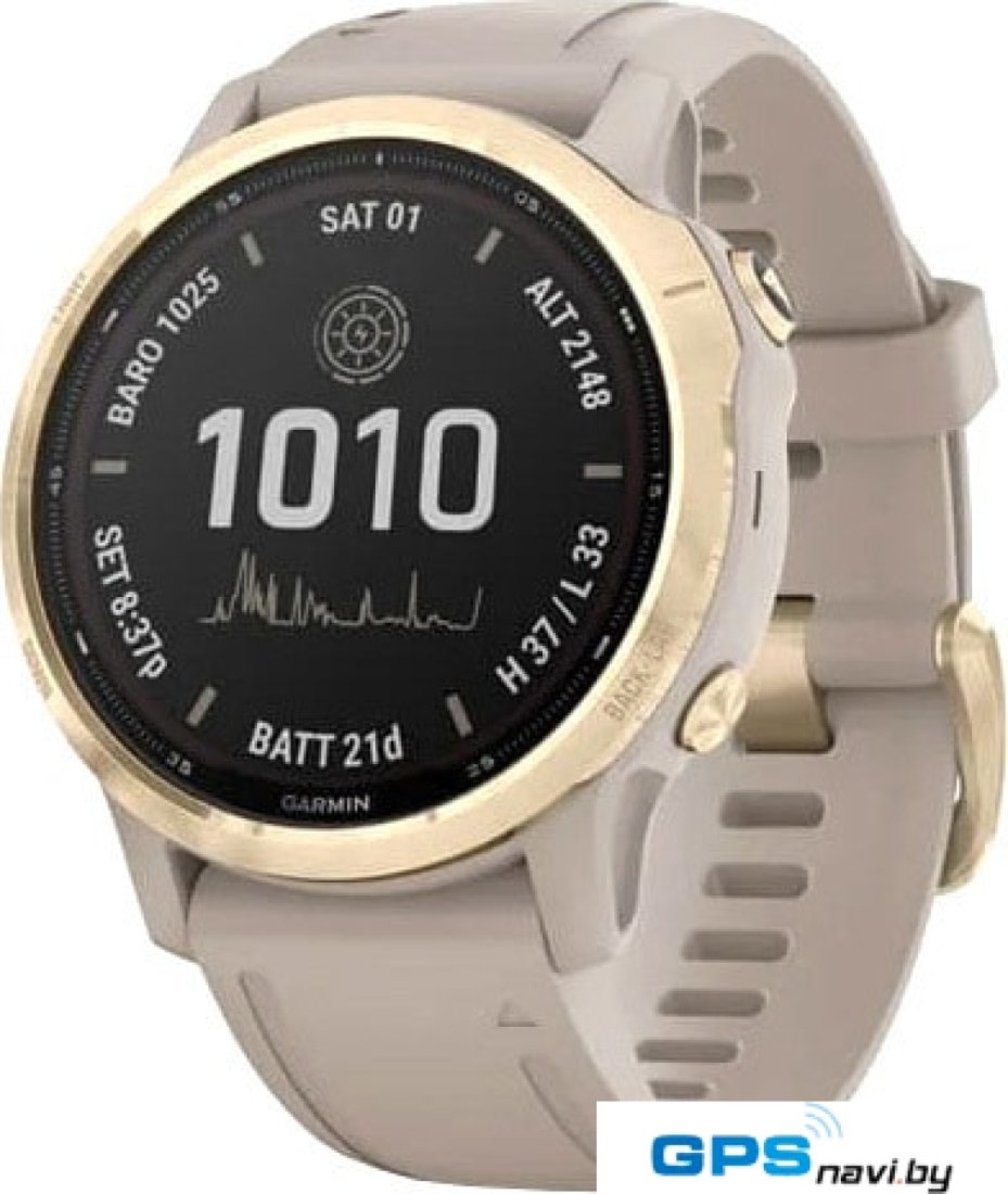 Умные часы Garmin Fenix 6S Pro Solar 42 мм (светло-золотистый, силикон)
