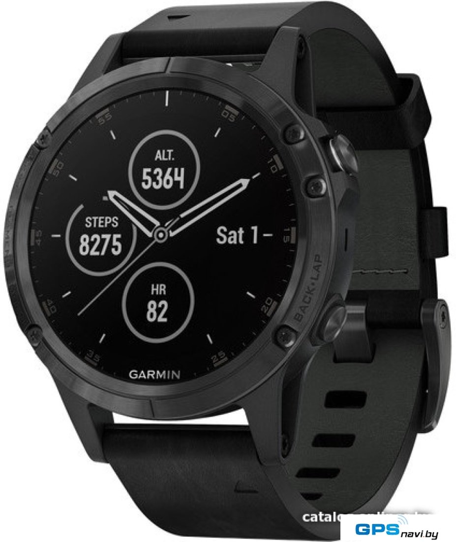 Умные часы Garmin Fenix 5 Plus Sapphire (черный/черный кожаный)