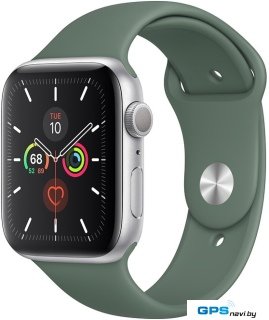 Умные часы Apple Watch Series 5 44 мм (серебристый алюминий/зеленый спортивный)