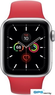 Умные часы Apple Watch Series 5 40 мм (серебристый алюминий/красный спортивный)