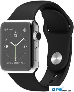 Умные часы Apple Watch 38mm Stainless Steel with Black Sport Band (MJ2Y2)