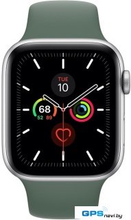 Умные часы Apple Watch Series 5 44 мм (серебристый алюминий/зеленый спортивный)